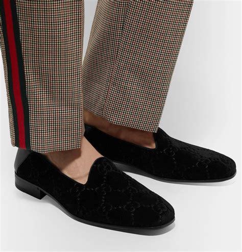 gucci collapsible-heel leather-trimmed logo-embroidered velvet loafers|gucci loafers for men.